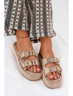 Dámské Sandały Na Platformě S Přezkami A Pleteninou Khaki Limme