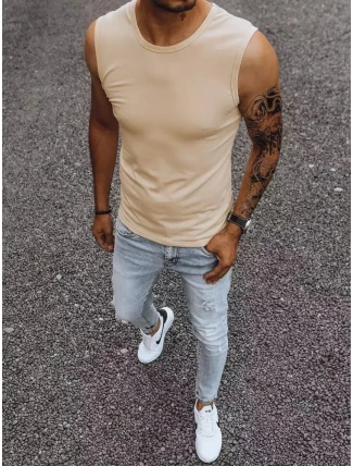 Pánské tričko bez rukávů s potiskem béžové FashionStreet RX4918 Pánské tričko bez rukávů s potiskem béžové FashionStreet RX4918