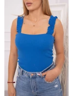 Halenka bez ramínek s volánky chrpově modrá