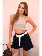 Dámské šortky s vysokým pasem a páskem tmavě modré