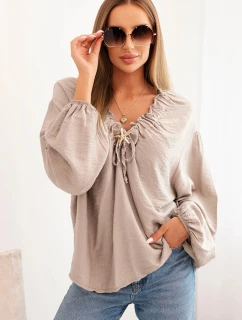 Dámská blůza s viskózou s nařaseným výstřihem a ozdobou fango