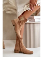 Dámské Botky Na Zip S Ozdobným Detalem Eko Semišové Béžové Lerioria