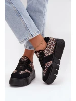 Semišové zateplené dámské tenisky na masivní platformě Vinceza 66841 Panterka Černé