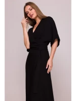 S406 Viskózové maxi šaty se zavinovacím vzorem - černé