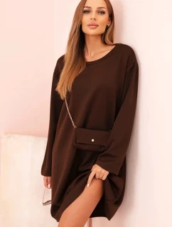 Dámské šaty volného střihu s kabelkou na řetízku IT-85 Tmavě fialová - K-Fashion