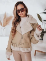 Dámská zimní bunda ramoneska s kožešinou béžová FashionStreet TY4993 Dámská zimní bunda ramoneska s kožešinou béžová FashionStreet TY4993