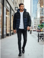 Pánská zimní bunda s kapucí tmavě modrá a černá FashionStreet TX5098 Pánská zimní bunda s kapucí tmavě modrá a černá FashionStreet TX5098