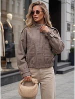Krátká dámská bomberová bunda s vysokým stojáčkem v barvě taupe, FashionStreet TY5848