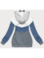Bilo-světle modro-šedá hrubší trojbarevná dámská mikina (2303)
