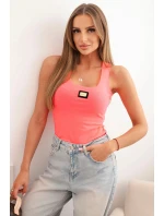 Dámská pruhovaná tílko s ozdobnou nášivkou růžový neon