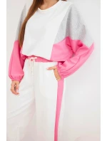 Dámský komplet masełko s volnou mikinou a kalhotami se širokou nohavicí růžový