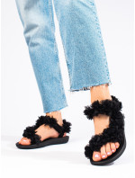 Stylové černé  sandály dámské bez podpatku