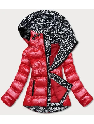 Červená dámská metalická bunda s kapucí (xw808x)