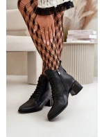 Dámské Botky Na Šněrování Na Podpatku Z Přírodní Kůže Zateplené Černé Vinceza 91110