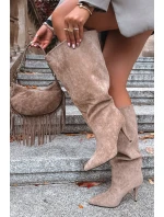 Nafukovací dámské kozačky na podpatku z eko semiše béžové Noretta