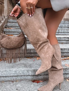 Nafukovací dámské kozačky na podpatku z eko semiše béžové Noretta