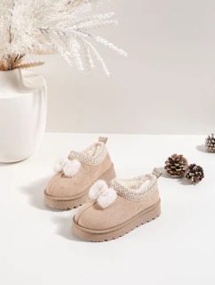 Dětské sněhule s výšivkou a mašličkou Daven – béžové