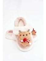 Dámské vánoční chlupaté pantofle Ilianne – renifery/béžové