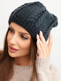 Dámská zimní čepice z vlny s copánkovým vzorem K452 grafitová