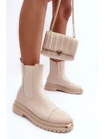 Dámské kožené boty s krátkou patou Nialee Bežové Dámské kožené boty s krátkou patou Nialee Bežové