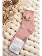 Husté Bavlněné Ponožky S Medvědem Růžové