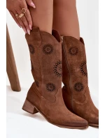 Otevřené dámské kozačky z přírodního semiše na klínu Zazoo 3793 hnědé