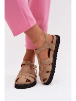 Dámské Římské Sandály S Zlatou Přezkou Na Platformě Béžové Terelina