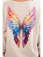 Dámská oversized mikina z bavlny s barevnými křídly na zádech béžová