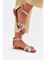 Dámské kožené sandály na plochém podpatku Maciejka 07029-25 zlaté