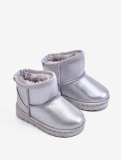 Teplé dětské sněhové boty s kožešinou stříbrné Scooby