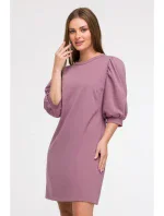 B291 Šaty áčkového střihu s pouzdrovými rukávy - vřesová barva B291 Šaty áčkového střihu s pouzdrovými rukávy - vřesová barva