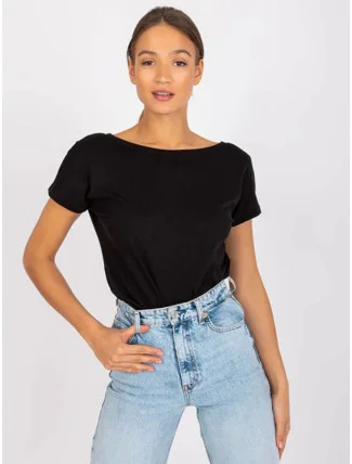 Černé dámské tričko T-shirt basic s výstřihem vzadu Feel Good (4662-22) Černé dámské tričko T-shirt basic s výstřihem vzadu Feel Good (4662-22)