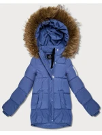 Světle modrá péřová bunda s kapucí (KK60612)