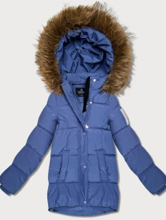 Světle modrá péřová bunda s kapucí (KK60612)
