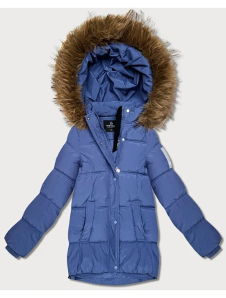 Světle modrá péřová bunda s kapucí (KK60612)