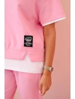 Dámská máslová souprava s krátkým rukávem a kalhotami světle růžová Dámská máslová souprava s krátkým rukávem a kalhotami světle růžová