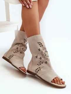 Zazoo 3437 Dámské Semišové Sandály S Hřbetem Na Zip Světle Béžové