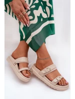 Dámské Pantofle Na Platformě Se Zlatými Sponami Béžové Wernone