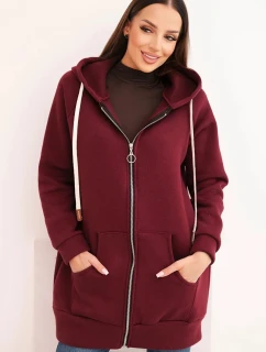 Dámská mikina s kapucí a zipem zahřátá bordová