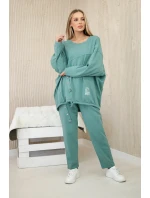 Oversize bavlněný komplet teplákové + kalhoty tmavá máta