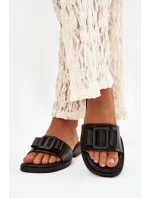 Dámské pantofle na ploché podrážce s přezkou Černé Melivra