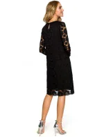 M406 krajkové šaty do áčka s dlouhými rukávy - černé