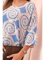 Dámská bavlněná blůza s etnickými vzory a ohrnutým rukávem tyrkysová