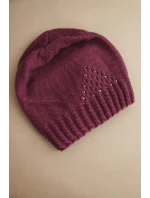 Dámská zimní čepice z vlny s ozdobným pletením a kamínky K449 tmavě fialová