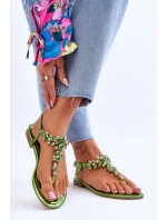 Dámské sandály žabky s kamínky Zelená Lenisa