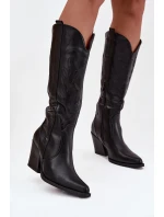 Dámské zateplené kozačky kovbojky na podpatku Zareen – černé, eko kůže