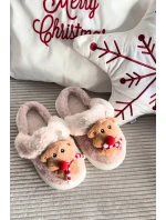 Dámské vánoční chlupaté pantofle Ilianne – renifery/béžové