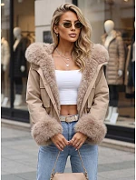 Krátká dámská bunda s odnímatelnou kožešinou, béžová, FashionStreet TY5837 Krátká dámská bunda s odnímatelnou kožešinou, béžová, FashionStreet TY5837