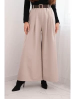 Dámské kalhoty s širokým nohavicí a pásem béžové