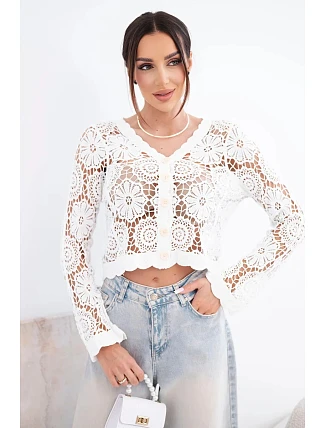 Dámský letní krajkový svetr s knoflíky a dlouhým rukávem černý Dámský letní krajkový svetr s knoflíky a dlouhým rukávem černý